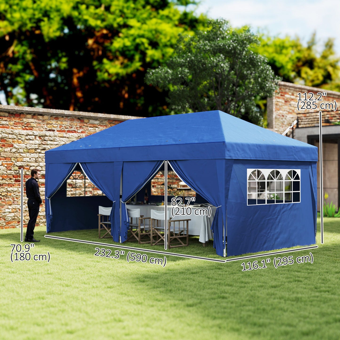 10' x 20' Pop Up Canopy Tent Outdoor Portable Easy Up Party Tent Garden Shade Shelter with Walls Carrying Bag, Blue
