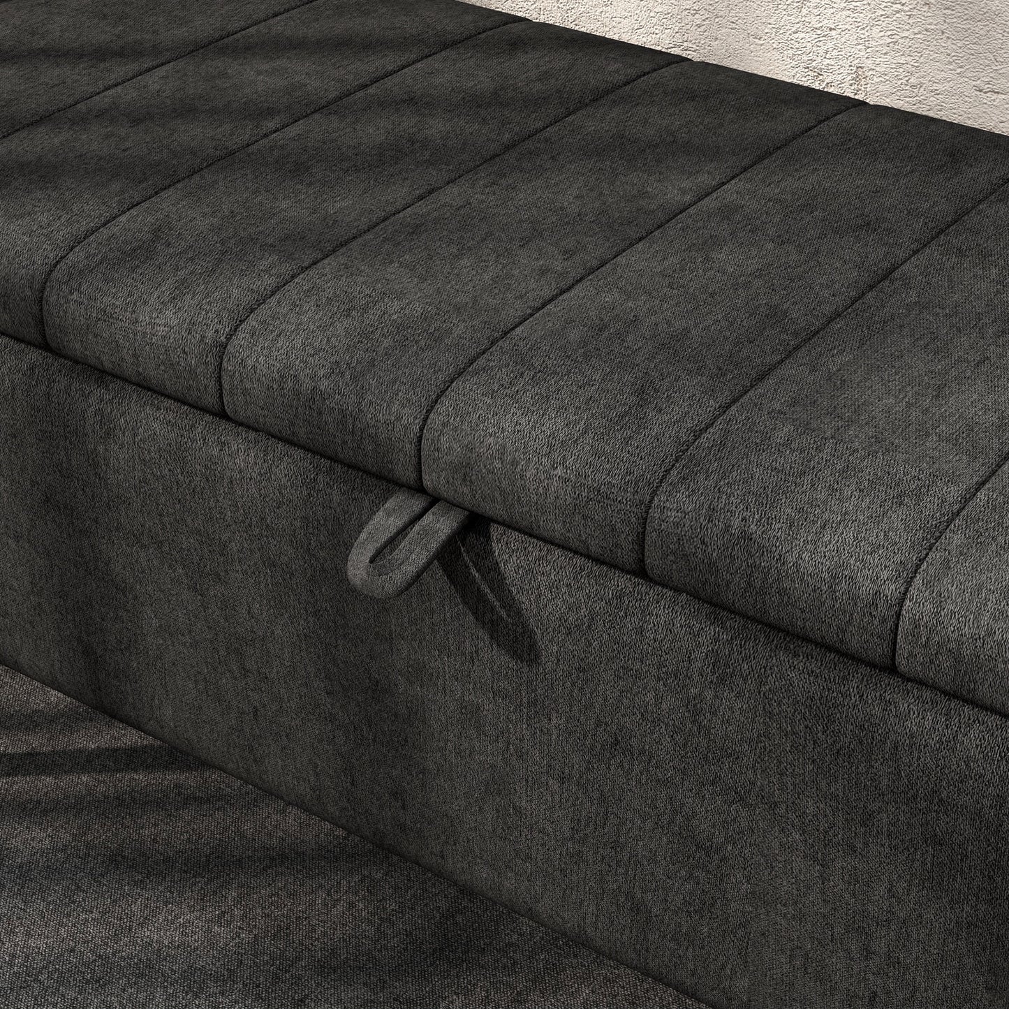 40" Ottoman with Storage, Linen Upholstered Storage Ottoman Bench with Steel Legs for Living Room, Bedroom Black