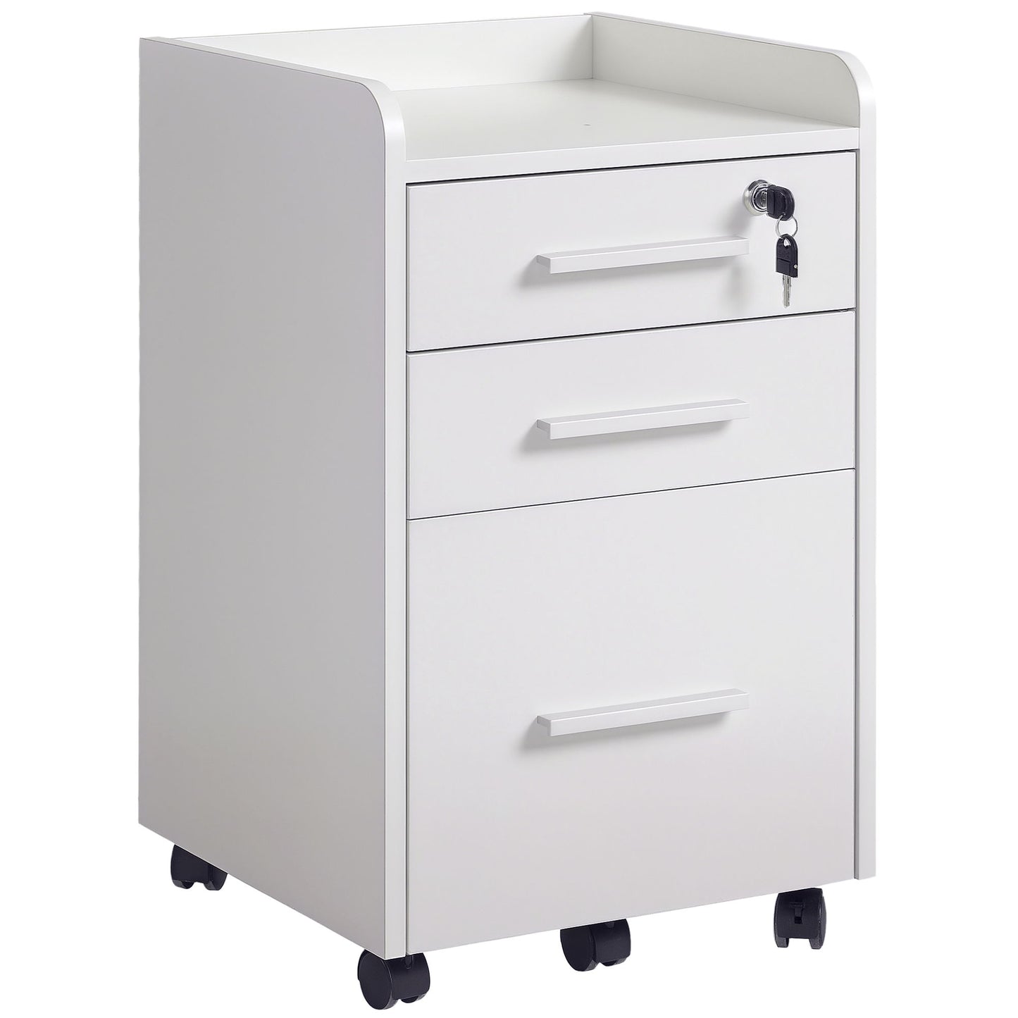 3 Drawer File Cabinet with Lock and Edged Top, Lockable Filing Cabinet on Wheels for Letter and A4 Size, White