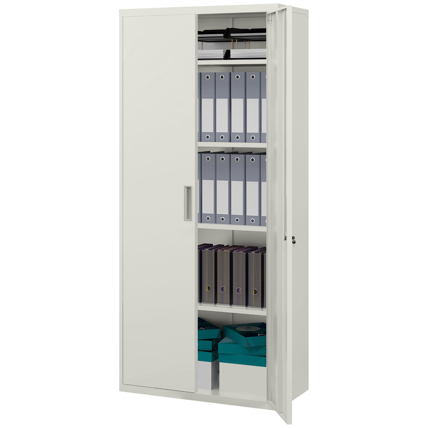 71" Tall Garage Cabinet, Metal Storage Cabinet with 2 Doors, 4 Adjustable Shelves for Home Office, Study, Garage, White