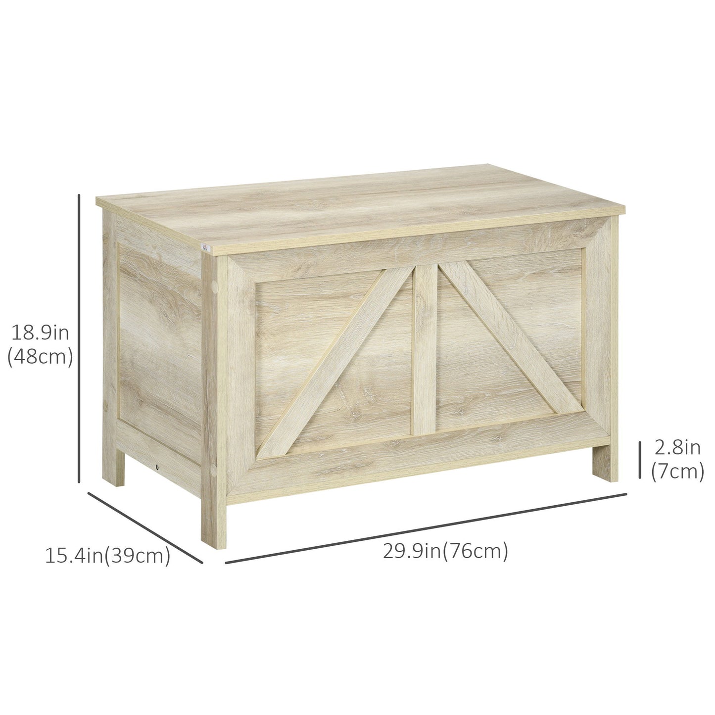 Storage Trunk Box Organizer with Farmhouse Panel Safety Hinge to Open Up 100° Natural