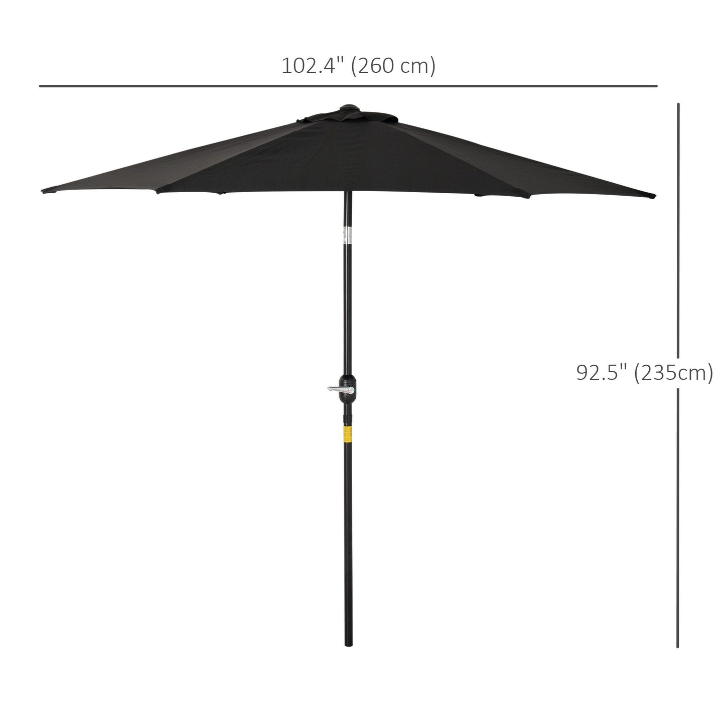 8.5' Round Aluminum Patio Umbrella Garden Parasol Market Sunshade Tilt Canopy w/ 6 Ribs, Crank Handle, Black