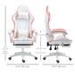 Computer Gaming Chair, PU Leather Office Desk Chair with Footrest, Swivel Wheels, 135° Reclining Back, White