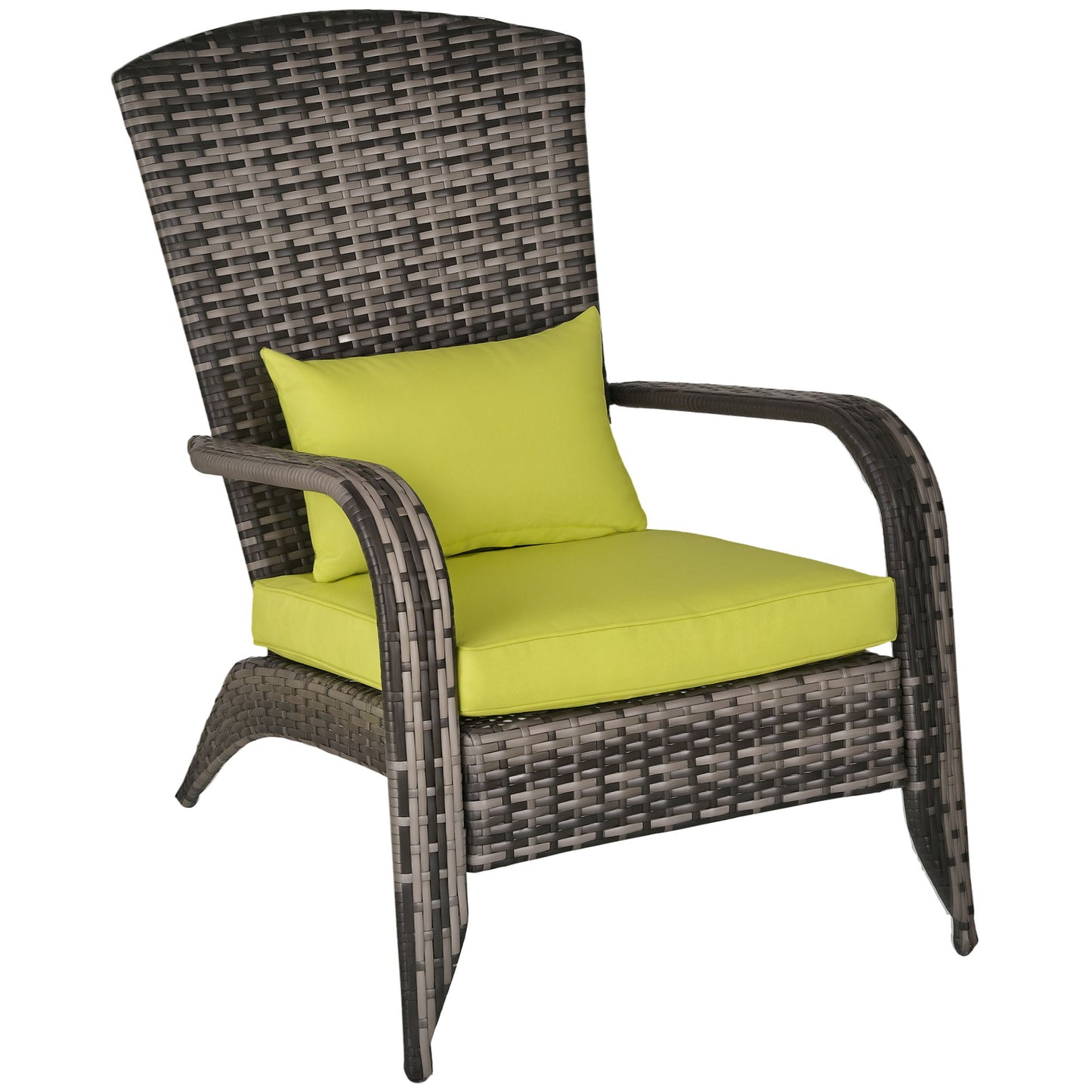 Patio Wicker Adirondack Chair, Outdoor PE Rattan Fire Pit Chair, Muskoka Chair w/ Soft Cushions, Tall Curved Backrest and Comfortable Armrests for Deck Garden, Green