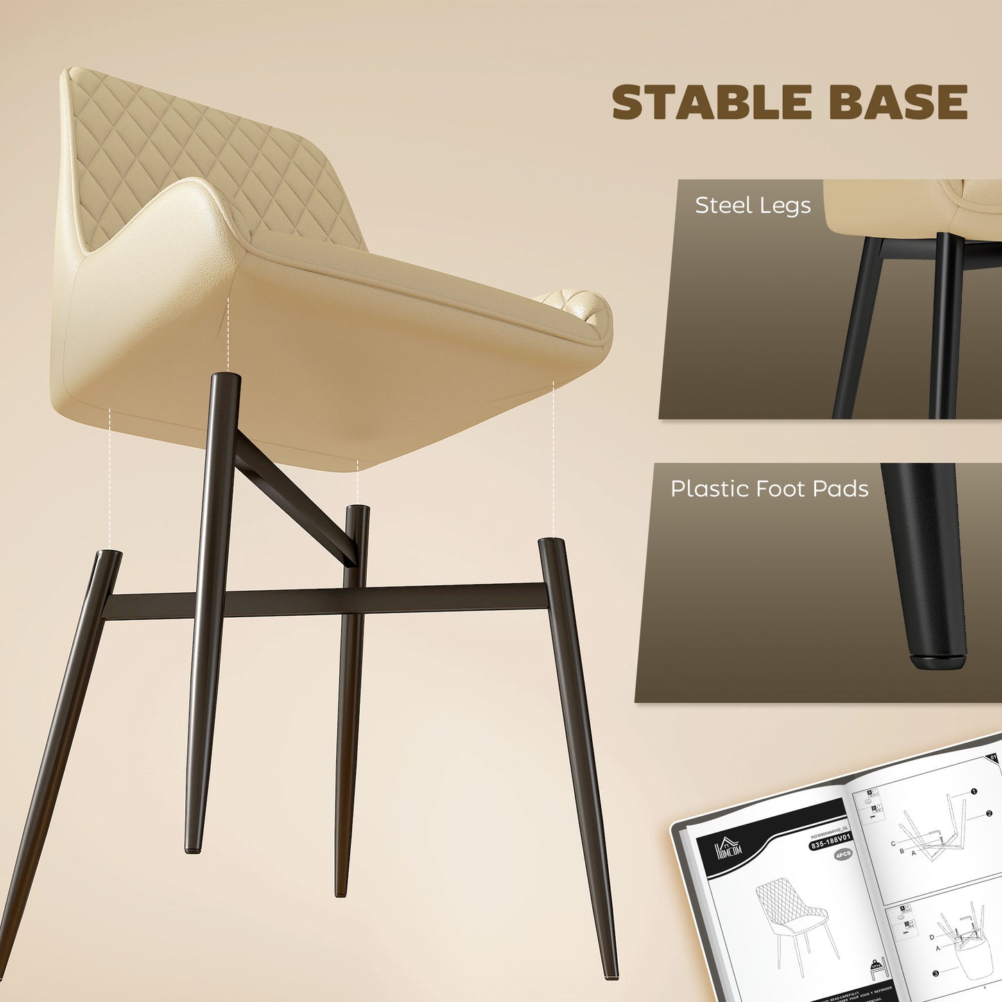 Upholstered Kitchen Chairs, Modern Dining Chairs Set of 4 with Diamond Tufting and Steel Legs for Dining Room, Khaki