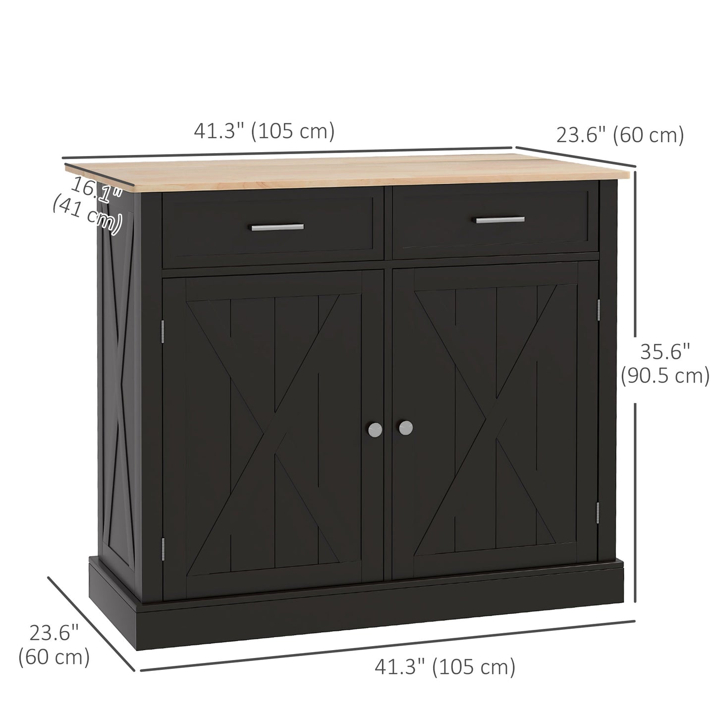Kitchen Island with Drop Leaf, Rolling Kitchen Cart with 2 Drawers, Adjustable Shelves and Wood Countertop, Black
