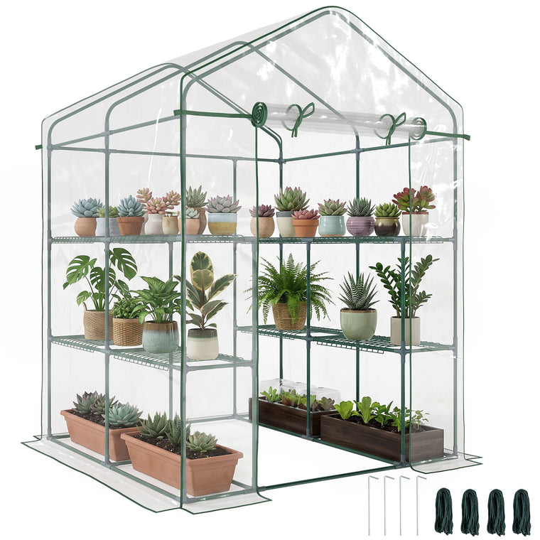 56" x 56" x 77" Transparent PVC Greenhouse with 8 Shelves