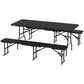 6FT 3PCS Faux Rattan Outdoor Camping Table Bench Set with Carrying Handles, Folding Picnic Table with 2 Benches, Black