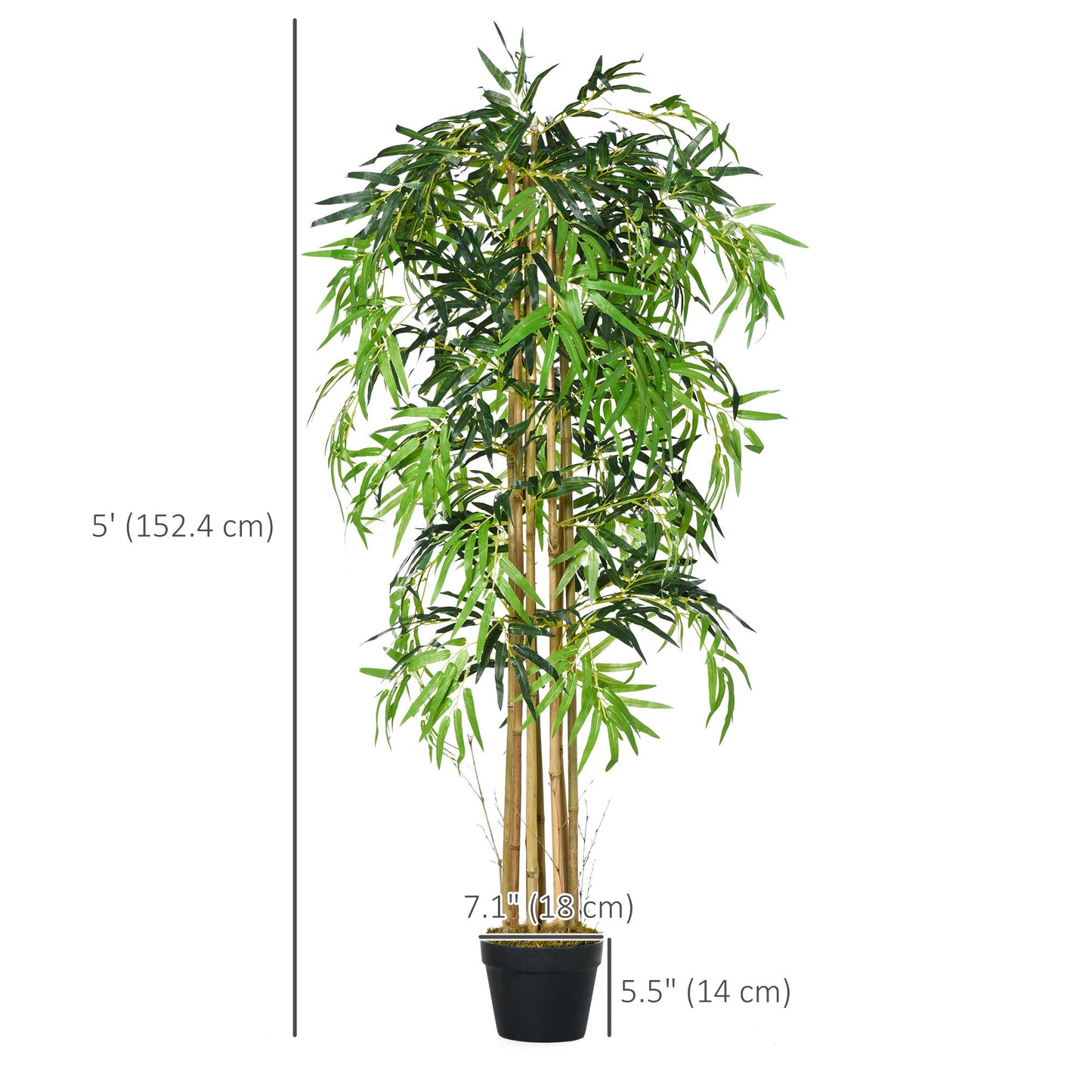 5FT Artificial Bamboo Tree, Fake Plant with 1095 Leaves, Greenery Plant in Nursery Pot for Indoor, Green