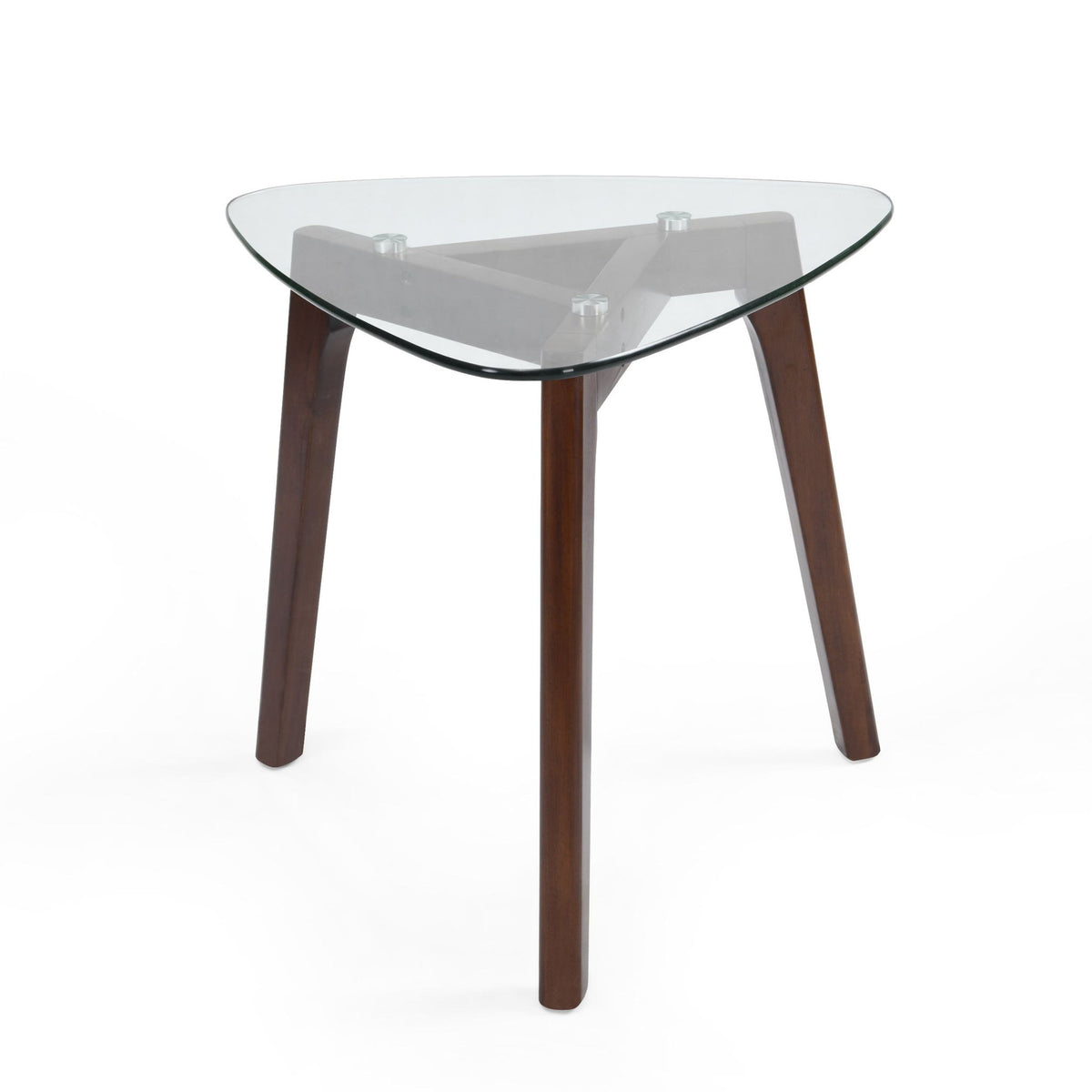 Mid-Century Modern End Table with Solid Wood Base, Tempered Glass Top, Side Table for Compact Rooms, 23" L x 22" W x 22" H, Walnut