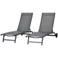 Outdoor Lounge Chair Set of 2, Tanning Chair with Wheels, Breathable Mesh for Patio, Backyard, Poolside, Dark Grey