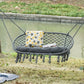 Patio Hammock Chair 2 Seat, Hanging Rope Hammock Swing Chair with Metal Frame and Cushion, Large Macrame Seat for Indoor and Outdoor 396 lbs Capacity, Dark Grey