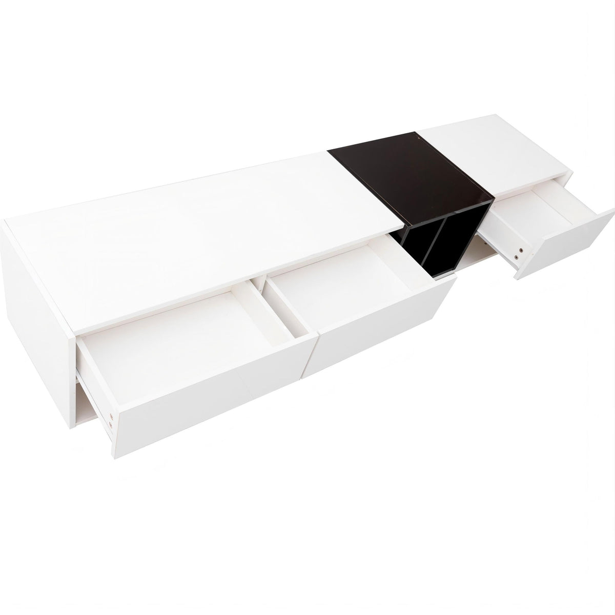 Modern TV Cabinet with 3 Drawers & 2 Open Compartments, Sturdy TV Stand for Contemporary Homes, 75'' L x 15.5'' W x 16.5'' H, Black+White