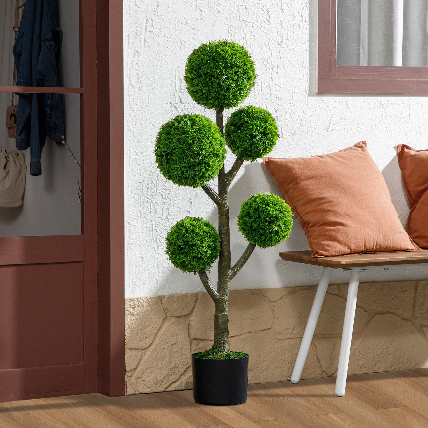 43.3" Artificial Ball Cypress Topiary Tree, Fake Plant in Pot for Indoor Outdoor Living Room Green