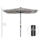 6.5x10ft Patio Umbrella Tilt Aluminum Outdoor Market Parasol with Solar Powered LEDs, Crank - Light Grey