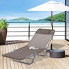 Outdoor Lounge Chair, Portable Adjustable Reclining Seat Folding Chaise Lounge Patio Camping Beach Tanning Chair Bed with Pillow, Brown