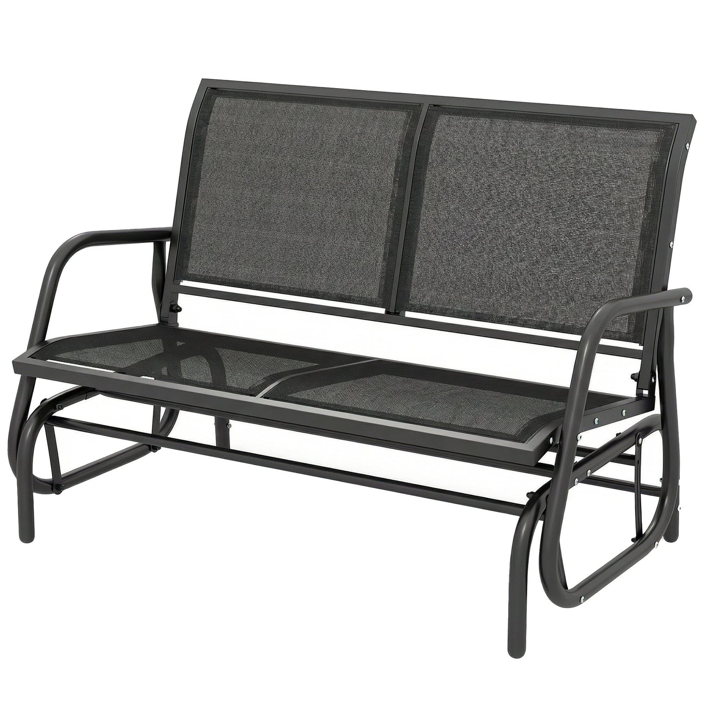Outdoor Glider Bench, 2 Seater Garden Patio Glider Chair with Sling Fabric Seat, Steel Frame, Black