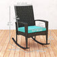 Outdoor Rocking Chair, Patio Wicker Chair Removable Cushion, High Back and Armrests for Porch Balcony, Turquoise