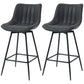 Set of 2 Counter Height Barstools, PU Leather Upholstered Bar Stools with Backrest, Footrest and Steel Legs, Black