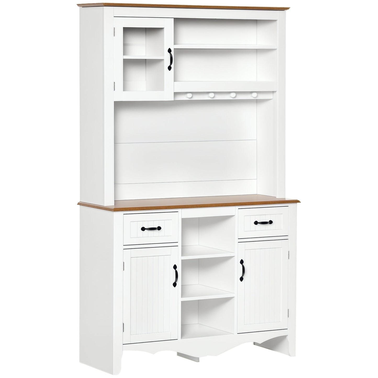 71" Farmhouse Kitchen Buffet with Hutch - White