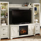 Bellaby - Whitewash - Entertainment Center - TV Stand With Faux Firebrick Fireplace Insert