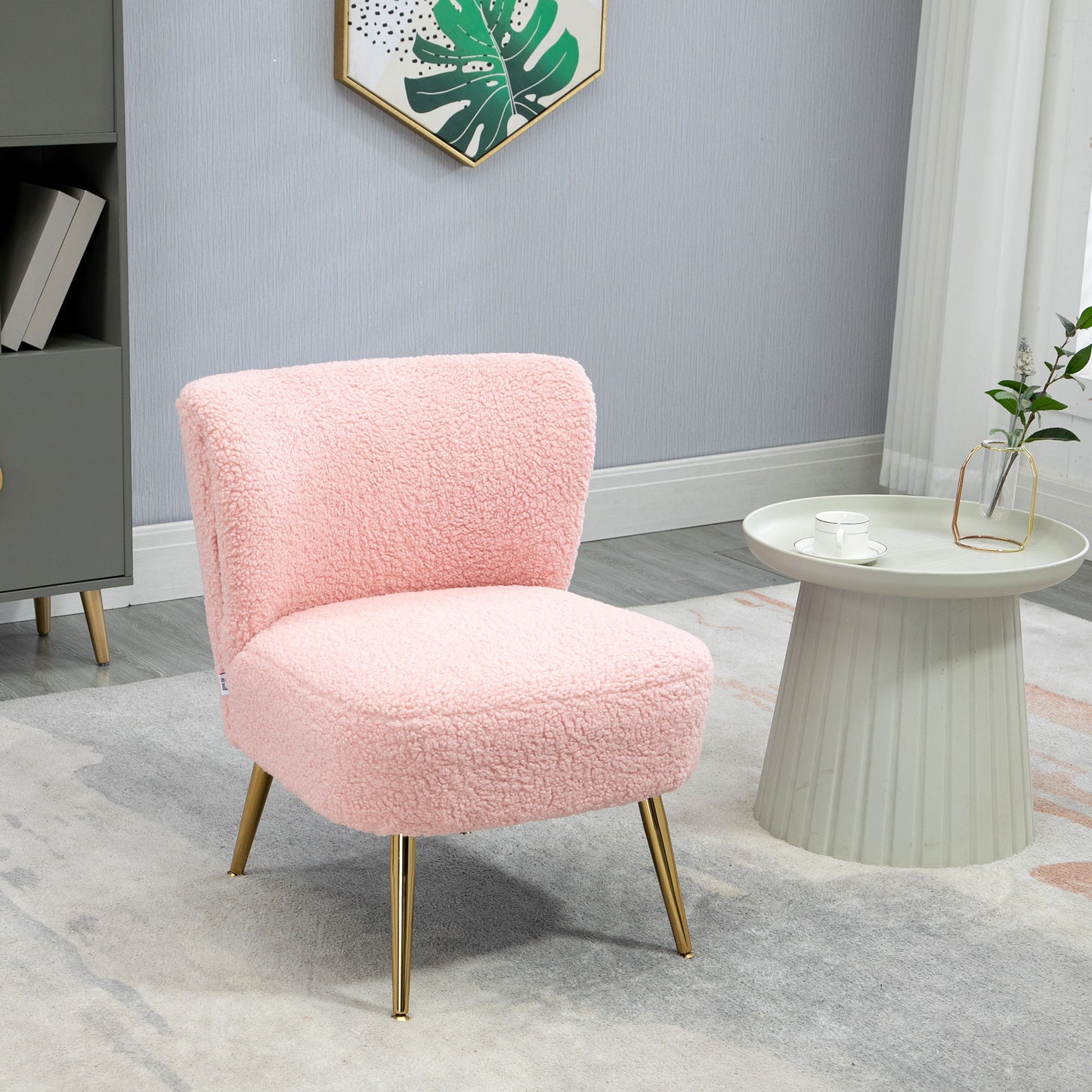 Lounge Chair for Bedroom Living Room Chair with Soft Upholstery and Gold Legs Pink