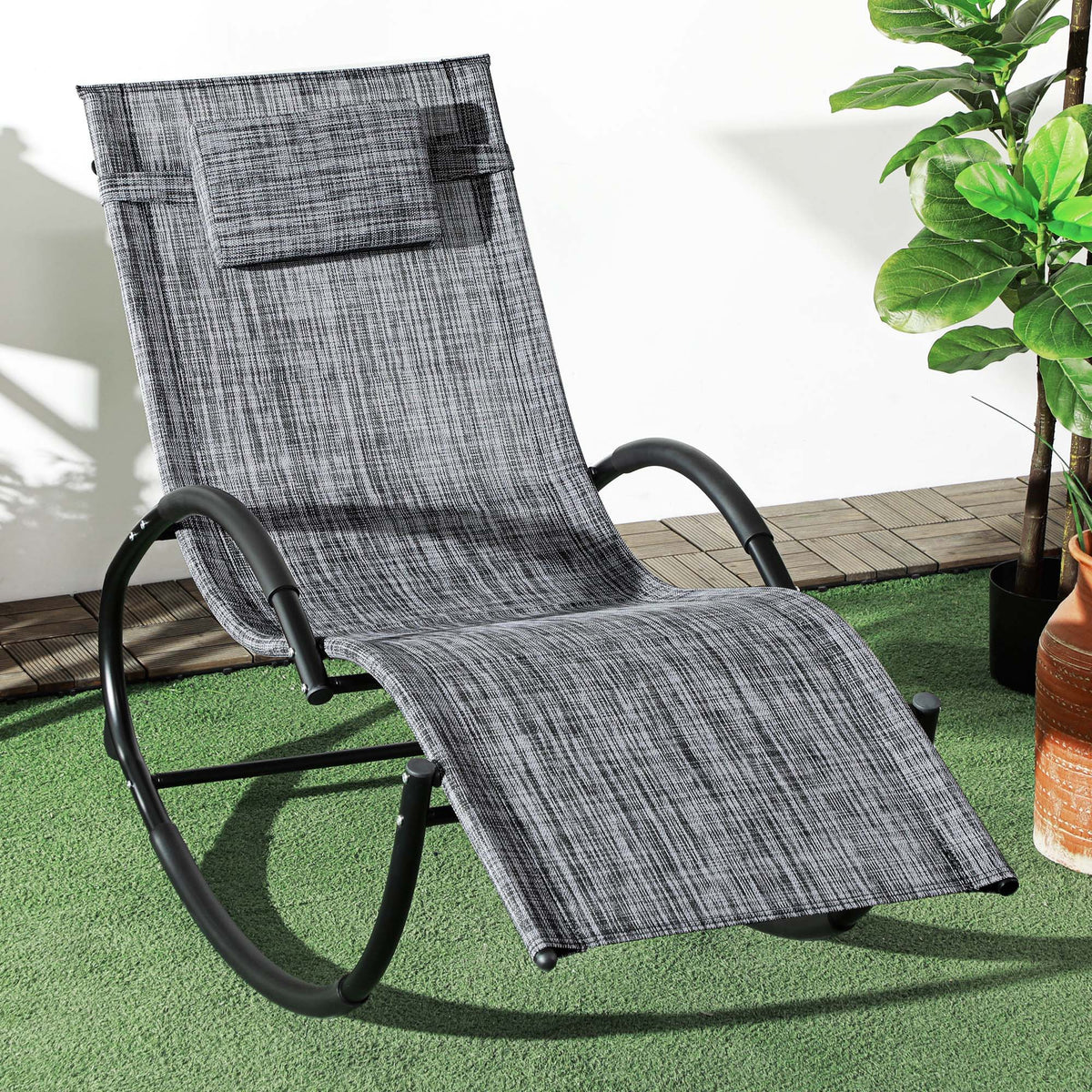 Outdoor Rocking Chair, Patio Zero Gravity Rocker with Mesh Seat and Padded Pillow for Indoor, Garden, Grey