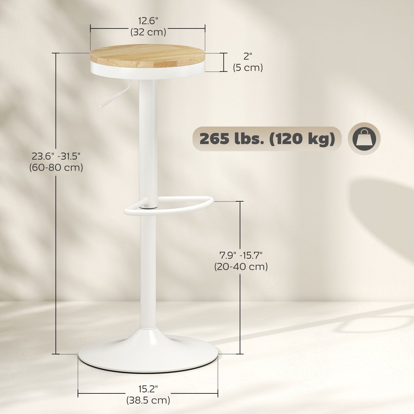 Set of 2 Swivel Wood Bar Stools - Natural Wood and White