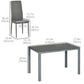 5-Piece Rectangular Glass Kitchen Table and Chairs with Metal Frame and Faux Leather Upholstery for Dining Room, Grey