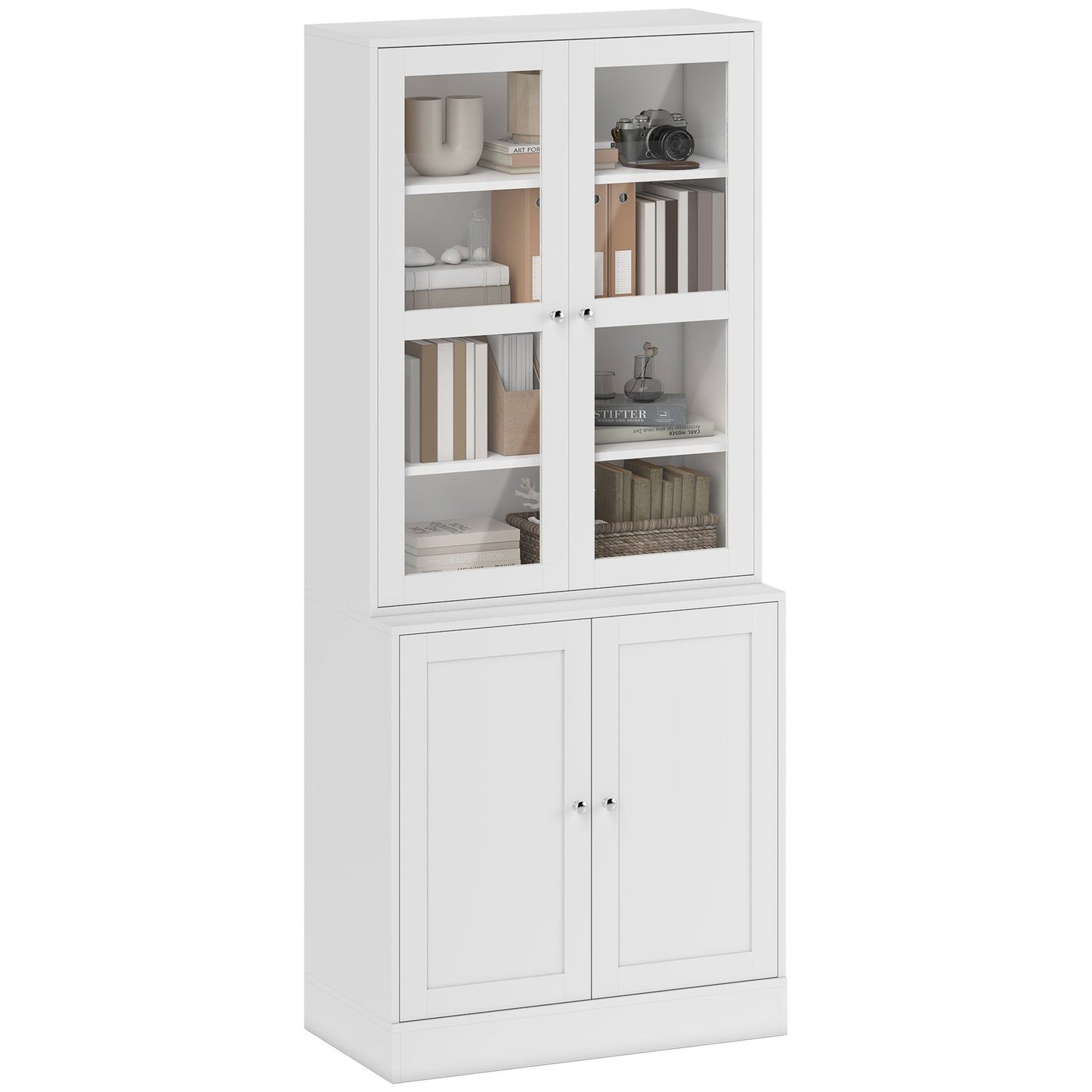 71" Tall Bookcase Cabinet with Doors - White