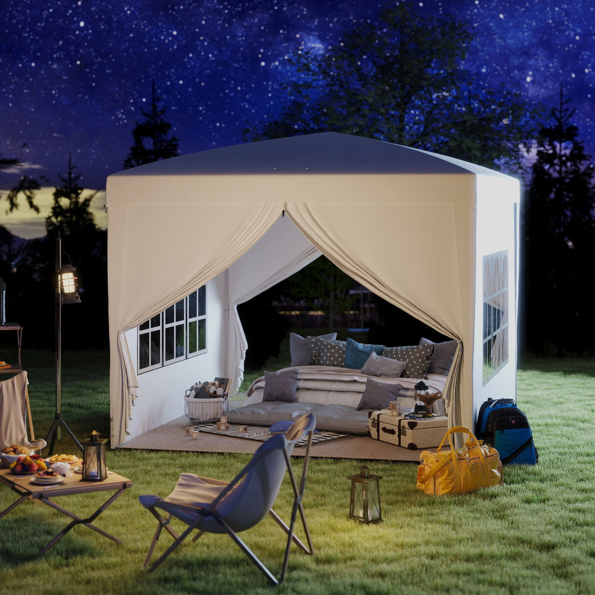 9.7' x 9.7' Outdoor Pop Up Party Tent Wedding Gazebo Canopy with Carrying Bag (White)