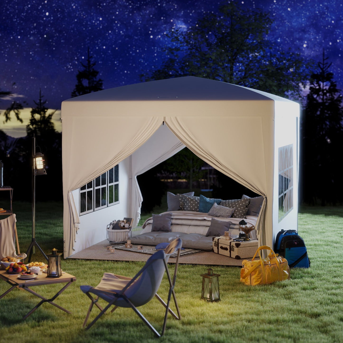 9.7' x 9.7' Outdoor Pop Up Party Tent Wedding Gazebo Canopy with Carrying Bag (White)