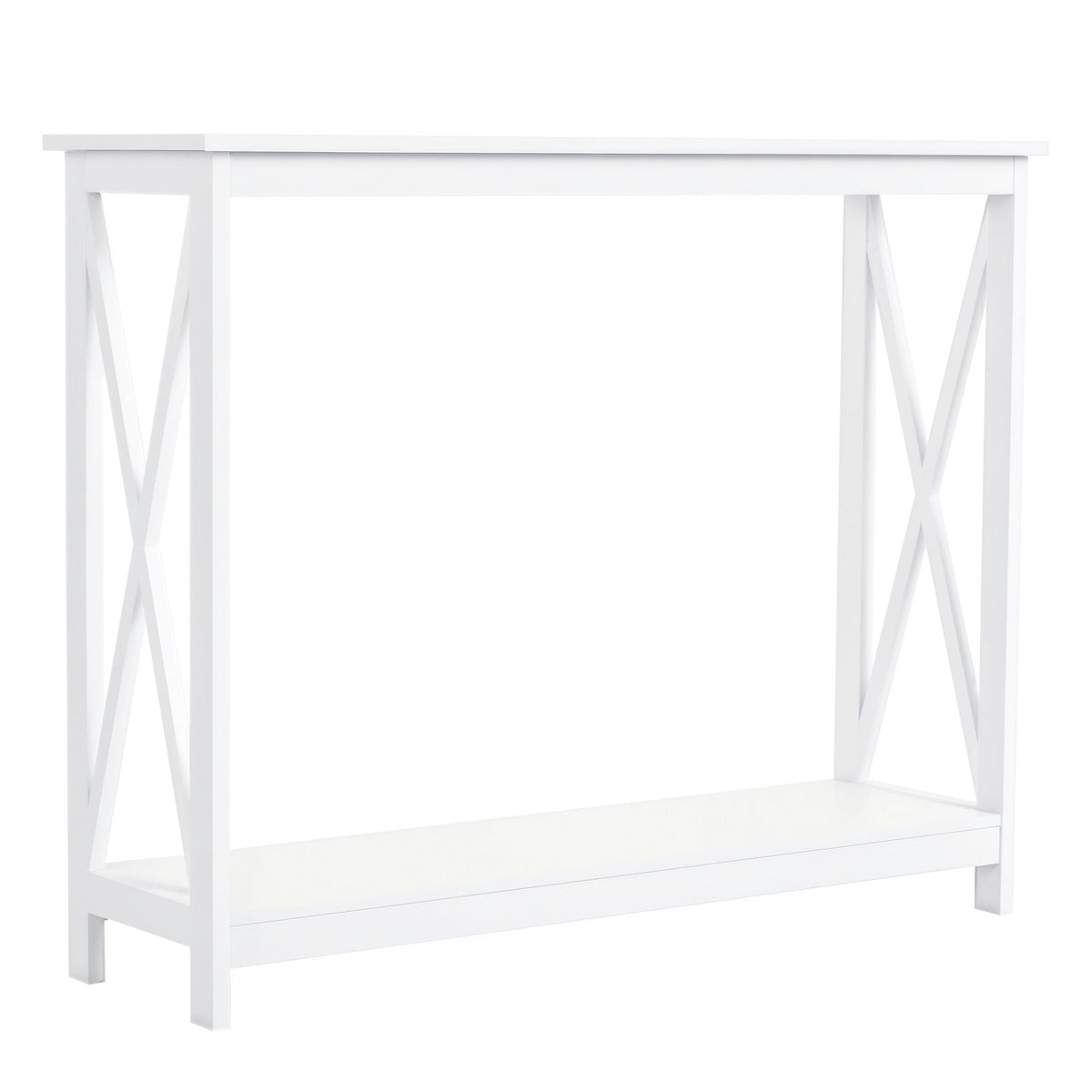 40" Console Table, 2 Tier X-Design Narrow Entryway Table with Storage Shelf for Behind Couch, Living Room, Hallway, White