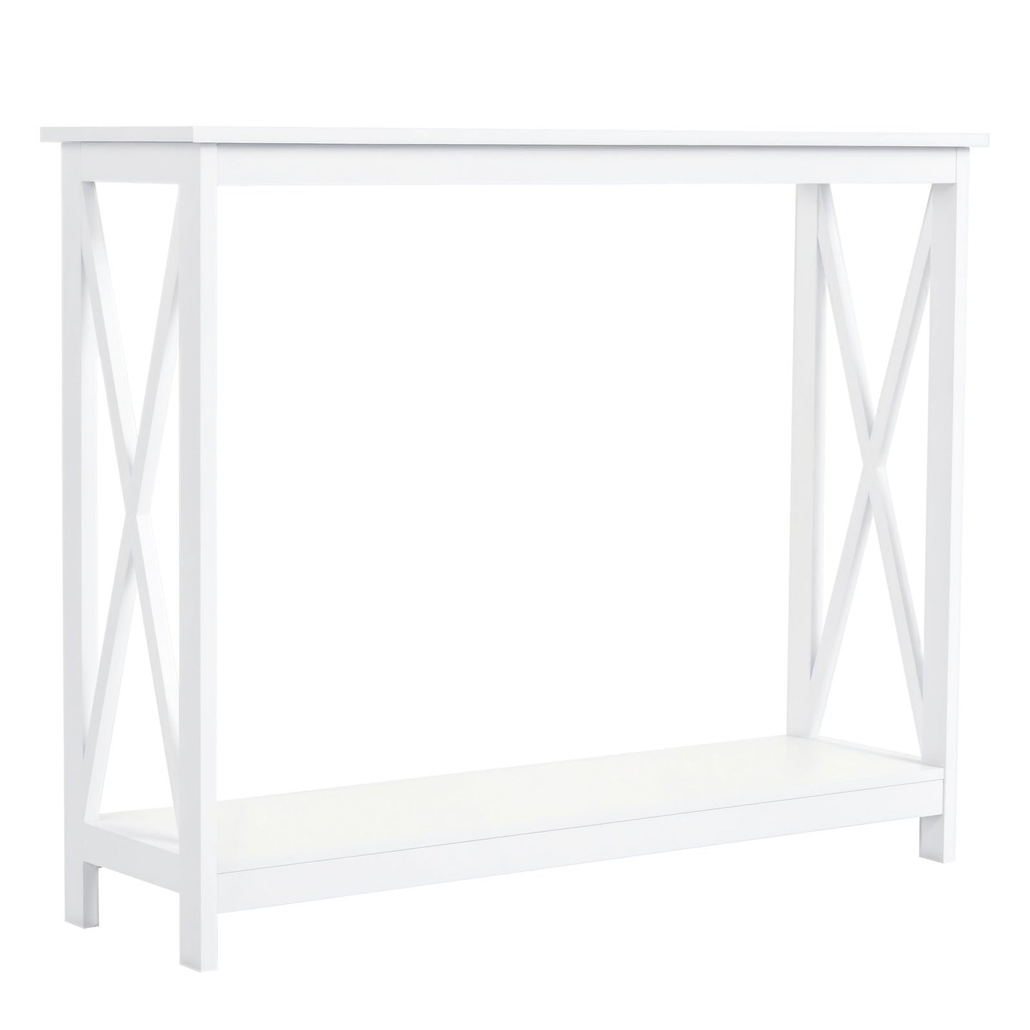 40" Console Table, 2 Tier X-Design Narrow Entryway Table with Storage Shelf for Behind Couch, Living Room, Hallway, White