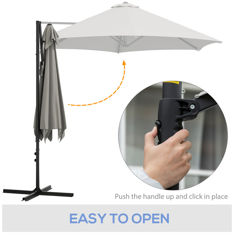 8.5FT Light Grey Roma Cantilever Parasol with Cross Base