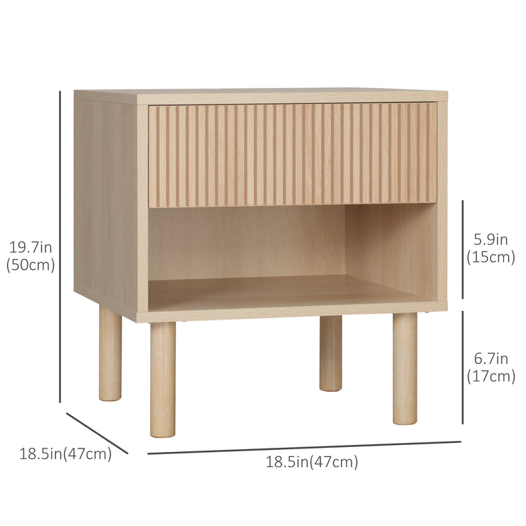 Bedside Table with Drawer and Open Shelf - Natural