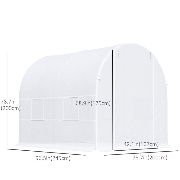 8.2' x 6.6' x 6.6' White Tunnel Greenhouse with Vent Window