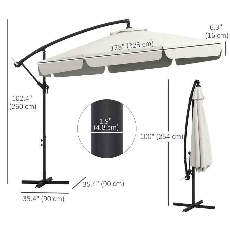 11FT Cream White Cantilever Umbrella with Cross Base & 8 Ribs