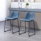 Counter Height Bar Stools Set of 2, Vintage PU Leather Bar Chairs, Kitchen Stools w/ Footrest for Home Bar, Blue