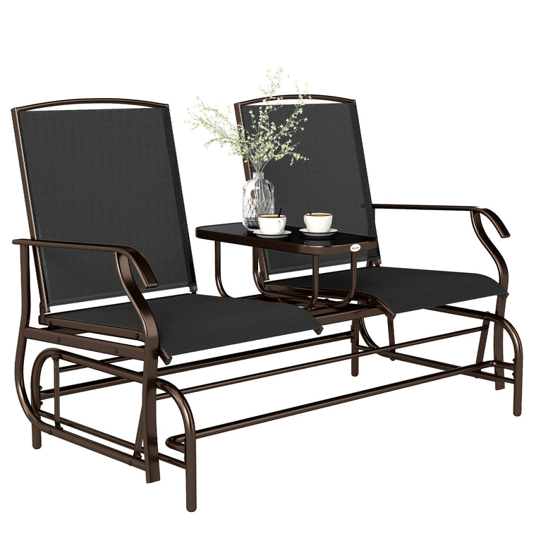 2-Person Patio Glider Rocking Chair Loveseat Bench - Black