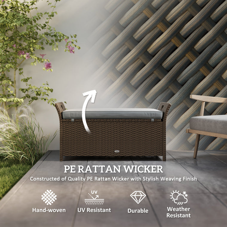 2-in-1 PE Rattan Storage Bench, 29-Gallon with Cushion