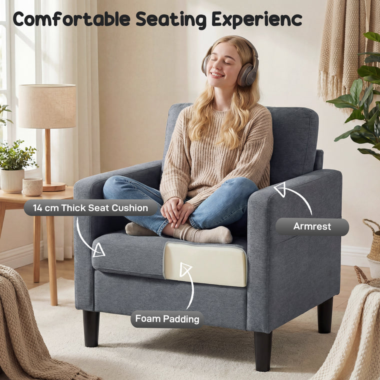 Upholstered Accent Chair with Padded Seat - Dark Grey