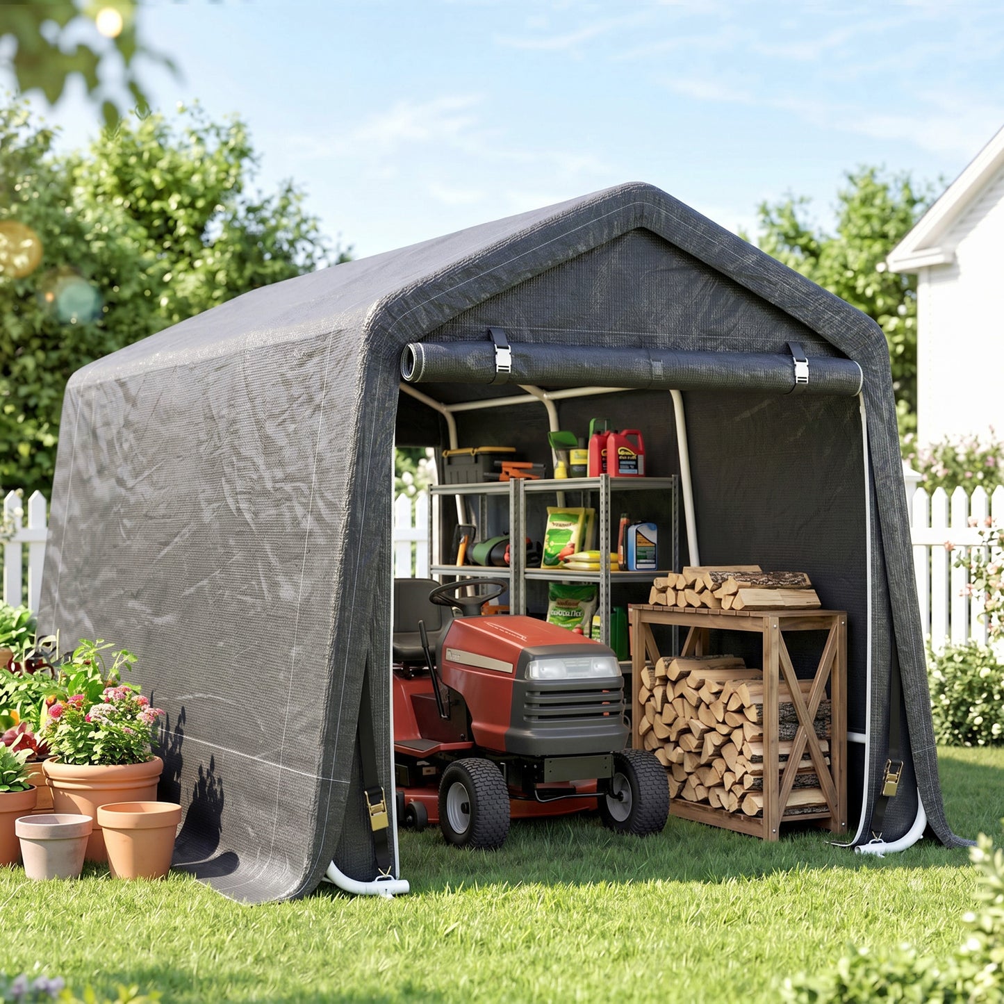 Garden Storage Tent, Patio Storage Shelter w/ Metal Frame and Double Zipper Doors, Green