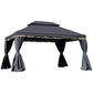 13' x 10' Patio Gazebo, Double Roof Outdoor Gazebo Canopy Shelter with Netting & Curtains, Strong Aluminum Frame, Black
