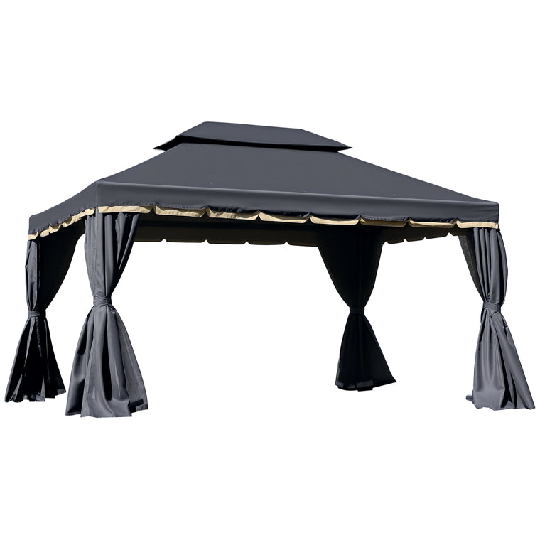 13' x 10' Double Roof Gazebo with Netting & Curtains
