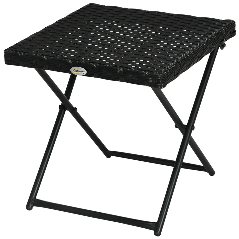 15.75" Black Wicker Folding Side Table