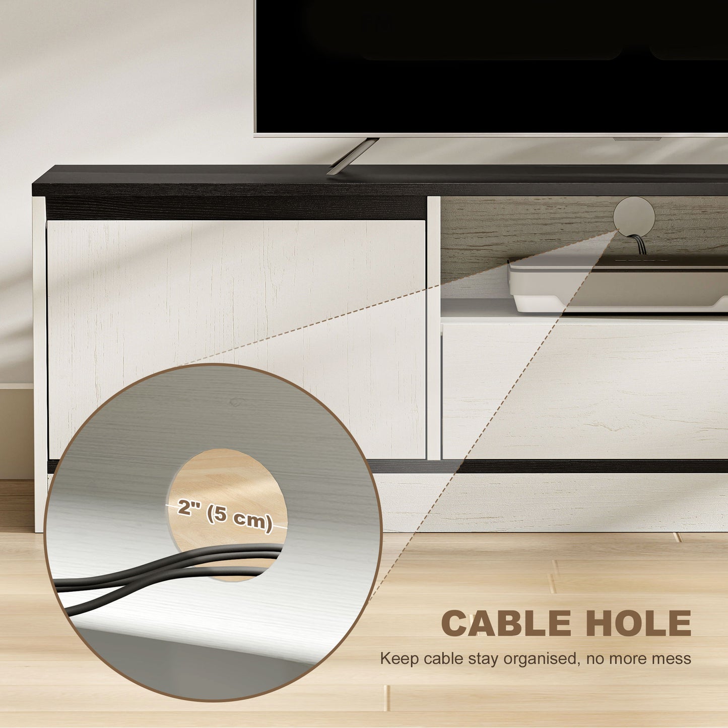 TV Stand for 55-60 Inch TV, Entertainment Center w/ Cabinets, Shelf, Drawer and Cable Management for Living Room, White