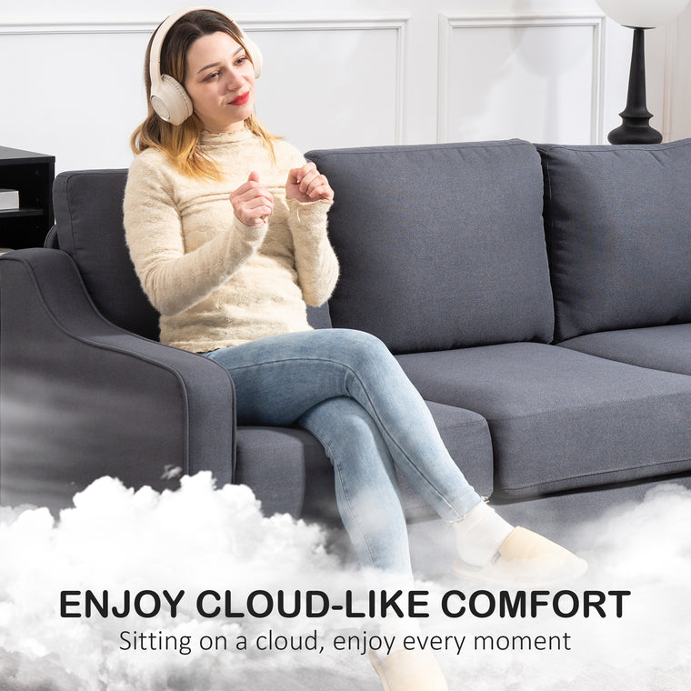 3-Seater Linen Sofa with Pocket Spring