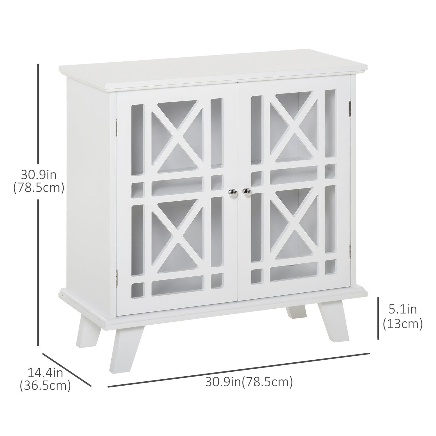 Storage Cabinet with Fretwork Doors and Shelf, Modern Freestanding Sideboard, Buffet, White