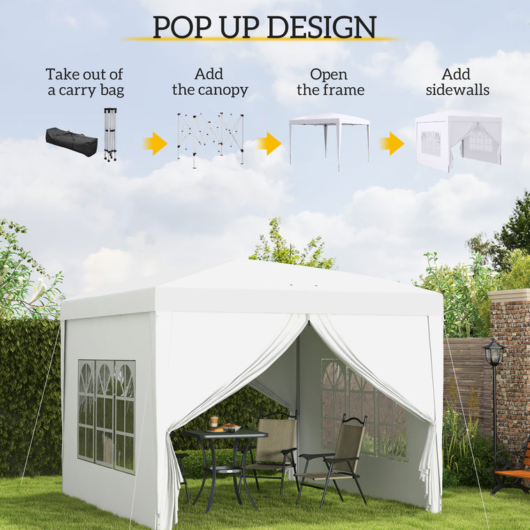 9.7' x 9.7' White Pop Up Party Tent with Carrying Bag
